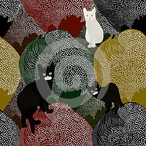 Abstract sketch of fun little black and white kittens