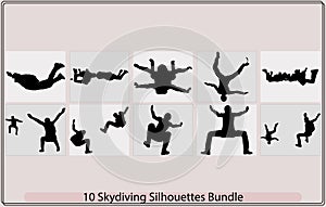 Abstract skydiver paint,Black Silhouettes Hang Glider or Parachute skydiving,Set of Skydivers