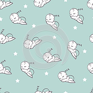 Abstract Sleeping Babies Vector Doodle Seamless Pattern