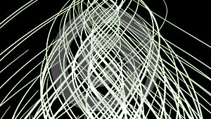 Abstract slowly moving narrow light streaks isolated on a black background. Motion. Intertwined bending colorful lines.