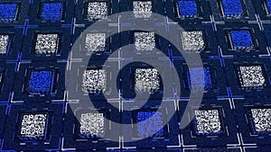 Abstract small qr code squares on colorful background, seamless loop. Animation. Concept of digital information transfer