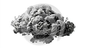 Abstract smoke cloud against a bright white background.
