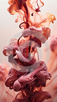Abstract Smoke Inkdrop, Maroon and Peach Color Macro, using Generative ai