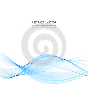 Abstract smooth color wave vector. Curve flow blue motion illustration. Smoke design.