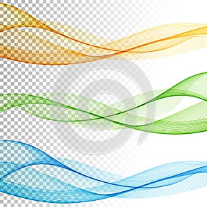 Abstract smooth color wave vector set on transparent background.