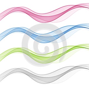 Abstract smooth color wave vector set on white background. Curve flow motion illustration Vector