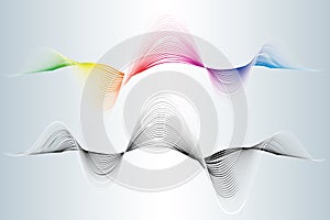 Abstract smooth curved line Design element Technological background with bright wavy colored line Stylization of digital equalizer