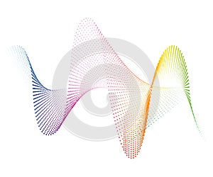 Abstract smooth curved lines from dots halftone rainbow Design element Technological background with a line in the waveform