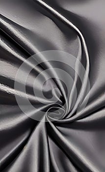 Abstract smooth elegant black fabric silk texture soft background, flowing satin waves. Dark gray fabric silk texture close up.