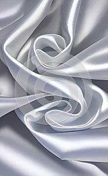 Abstract smooth elegant white fabric silk texture soft background, flowing satin waves. Gray, silver fabric silk texture close up.