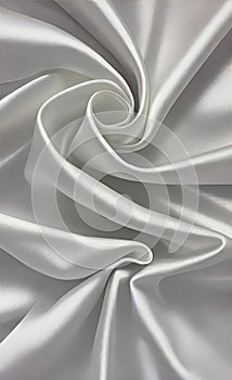 Abstract smooth elegant white fabric silk texture soft background, flowing satin waves. Gray, silver fabric silk texture close up.