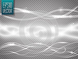 Abstract smooth glow light wave vector set on transparent background.