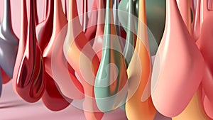 Abstract smooth shaped formless opaque pastel pink and mint green liquid flow background, neural network generated image