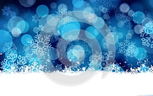 Blue abstract snow falling winter christmas holiday background