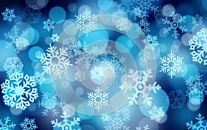 Blue abstract snow falling winter christmas holiday background