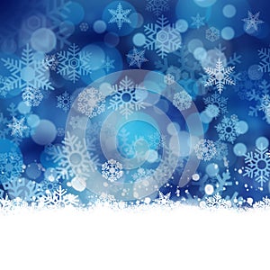 Blue abstract snow falling winter christmas holiday background