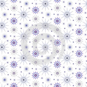 Abstract snow ornament. Blue snowflakes pattern on a white background.