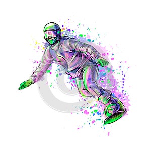 Abstract snowboarder from a splash of watercolor