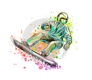 Abstract snowboarder from a splash of watercolor