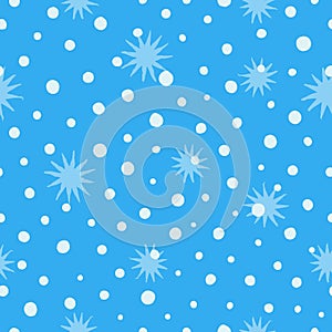 Abstract snowfall and snowflake seamless pattern.