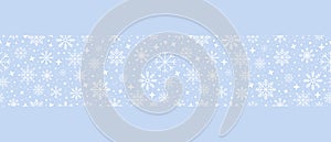 Abstract snowflake seamless border. Snowflakes seamless pattern. Snowfall repeat backdrop. Winter holidays theme. Seamless