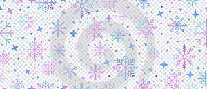 Abstract snowflake seamless border. Snowflakes seamless pattern. Snowfall repeat backdrop. Winter holidays theme. Seamless