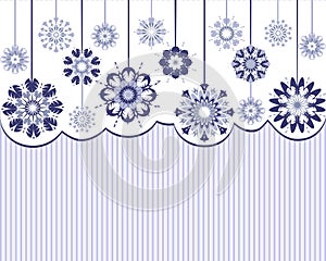 Abstract snowflakes on striped background