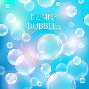 Abstract soap bubbles vector background. Transparent circle, sphere ball, water sea and ocean pattern illustration