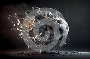 Abstract soccer ball in mid-air with smoke and fire coming out of it