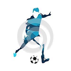 Abstract soccer player kicking ball