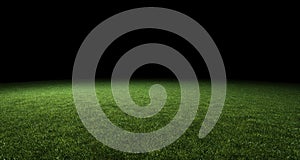 Abstract soccer sport stadium green grass with black top copy space background. Night match with bright 3d render spot light