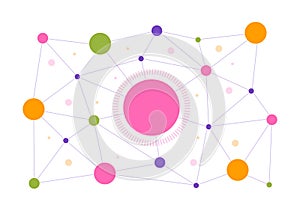 Abstract Social Network Vector Illustration with Polygonal Circles Shapes, Molecules Technology and Connecting Dots or Lines
