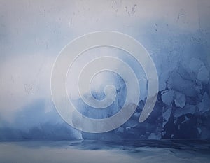 Abstract soft blue watercolor texture on old concrete wall mockup background. Concept Watercolour