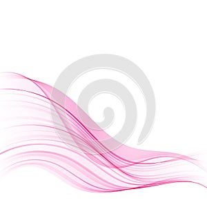 Abstract soft design pattern with pink wavy lines in elegant dynamic style on white background. Pink waves.