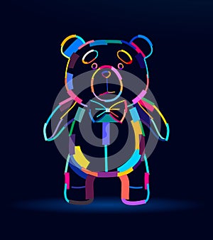 Abstract soft toy teddy bear from multicolored paints. Colored drawing