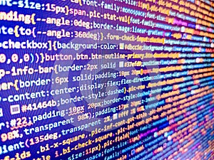 Abstract software process. Software background technology. Programmer workplace. Developer working on program codes in office.