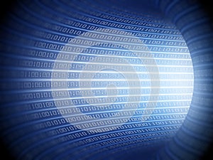 Abstract software tunnel with binary code texture. 3D illustration