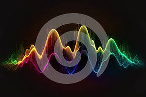 Abstract sound wave design on black background. Equalizer effect in neon colors. Generative AI