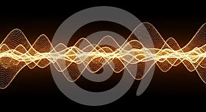 Abstract sound wave visualization on black backdrop with audio frequency and data stream