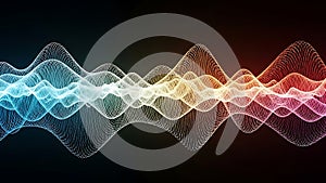 Abstract sound wave visualization with colorful gradient and intricate wireframe mesh pattern