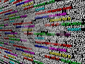 Abstract source code background, Big data database app, Computer code, Lines of HTML code by programmer, active online data