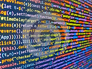 Abstract source code background. Coding programmer abstract background. Trendy design. Website development. Programmer working on