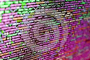 Abstract source code background. Computer program preview. SEO concepts for better SERP. Developing programming and coding