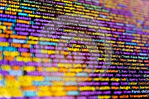Abstract source code background. Developing programming binary code. Monitor closeup of function source code. Computing,