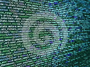 Abstract source code background. Modern technology background. Programming code abstract screen of software developer. Software