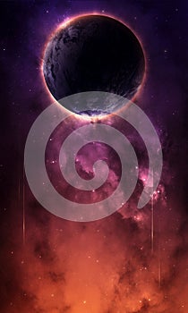 Abstract space 3D illustration, planet Earth in space in the bright shining of stars