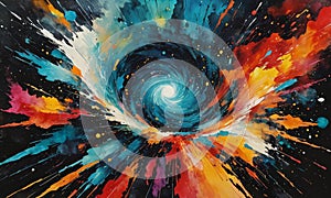 abstract space background with colorful paint splashs and stars