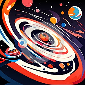Abstract space background with planets, stars and nebula. Vector illustration AI generated