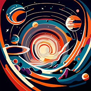 Abstract space background with planets, stars and nebula. Vector illustration Generative AI