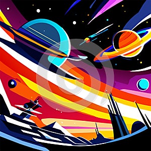 Abstract space background with planets, stars and nebula. Vector illustration. Generative AI